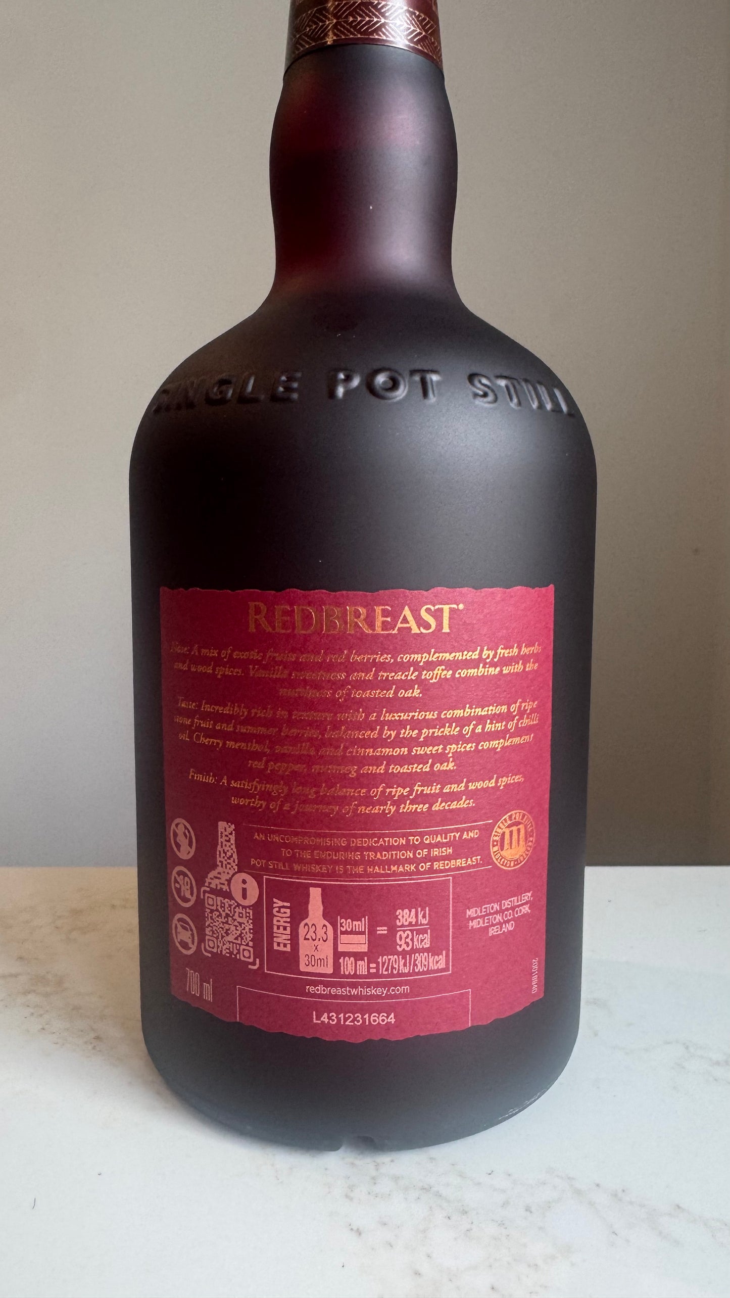 Redbreast Single Pot Still Pipe 27 ans 54,60%